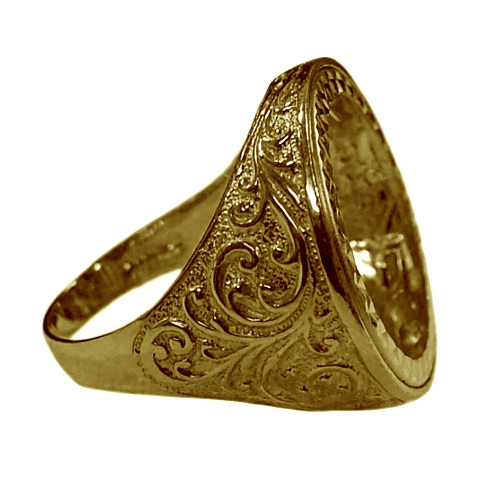 9ct Yellow Gold Patterned Full Sovereign Ring Mount