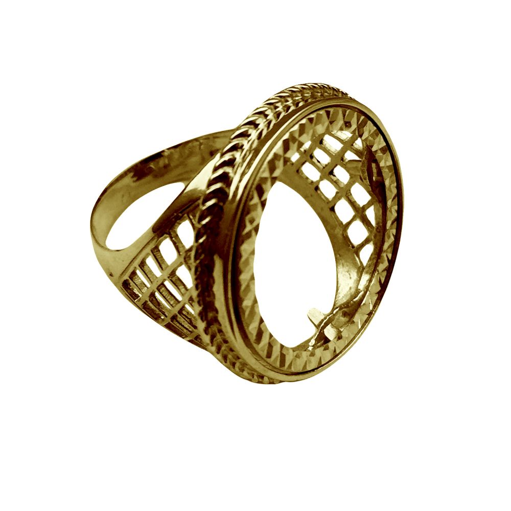 9ct Yellow Gold Lattice Style Full Sovereign Ring Mount