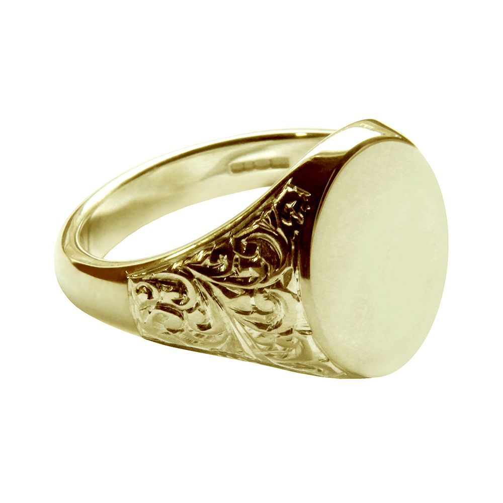 9ct Gold Hand Engraved Oval Signet Rings 16 x 13 x 2.75mm