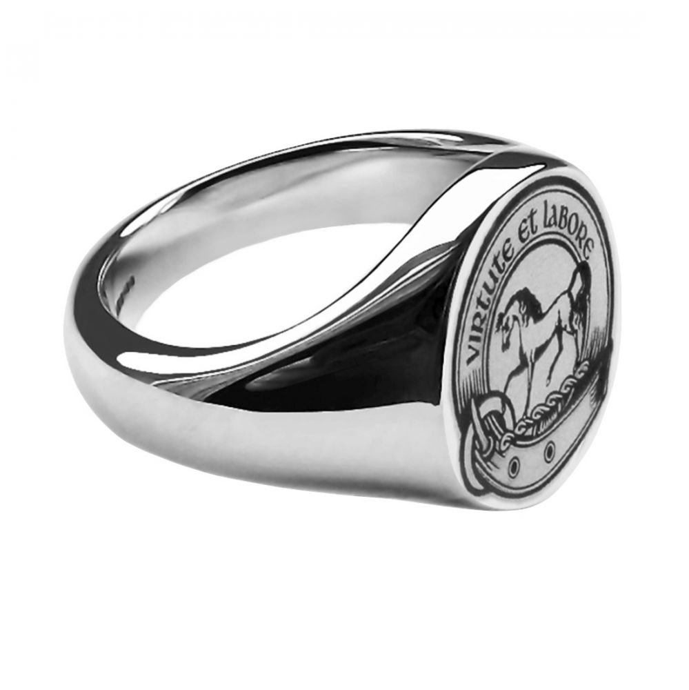 925 Sterling Silver Men's Laser Engraved Oval Family Crest Signet Rings 16x13x2.75mm