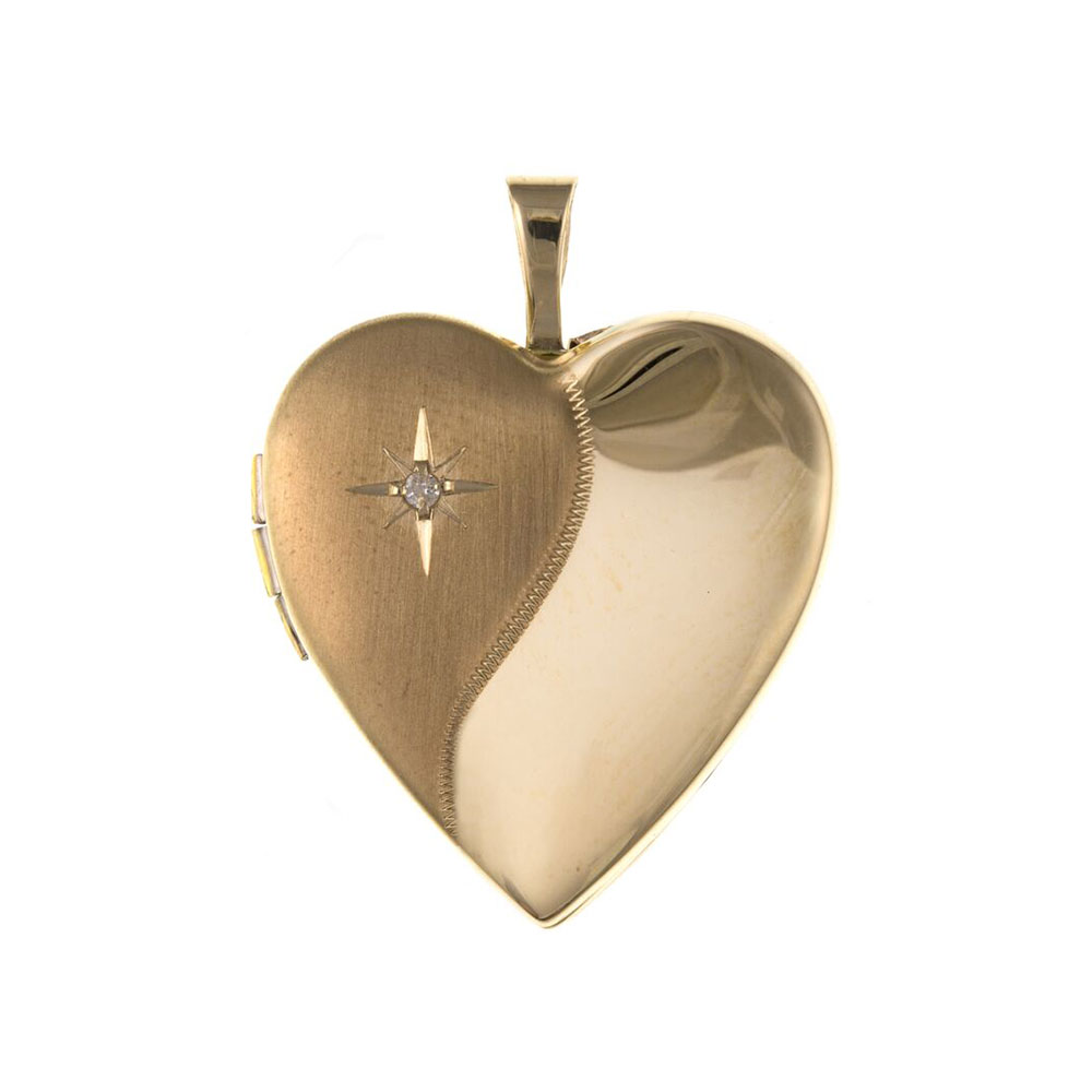 9ct Gold Diamond Set Heart Locket 25 x 20mm & Optional Diamond Cut Fine Hanging Belcher Chain