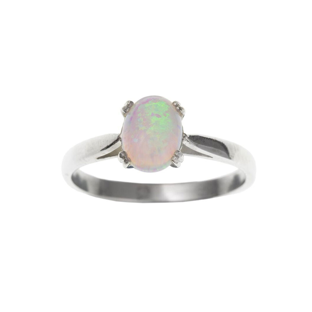 925 Sterling Silver Synthetic Opal 8mm Single Stone Dress Ring