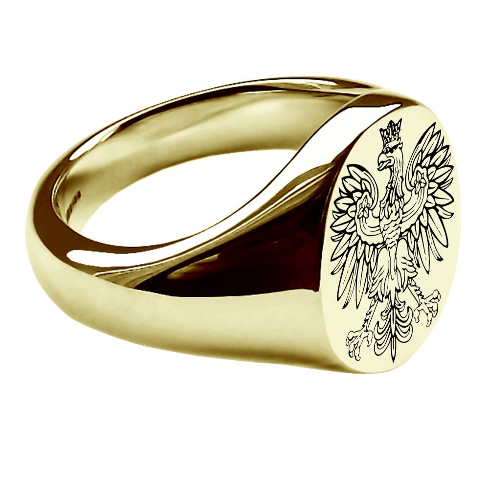 9ct Yellow Gold Polish Eagle Signet Rings Laser Engraved 16x13mm